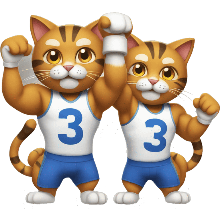 two muscular cats holding up the number 13 emoji