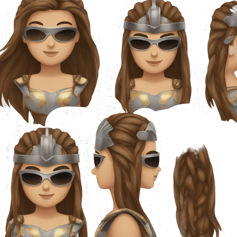 Girl gladiator with long straight brown hair and sunglasses  emoji