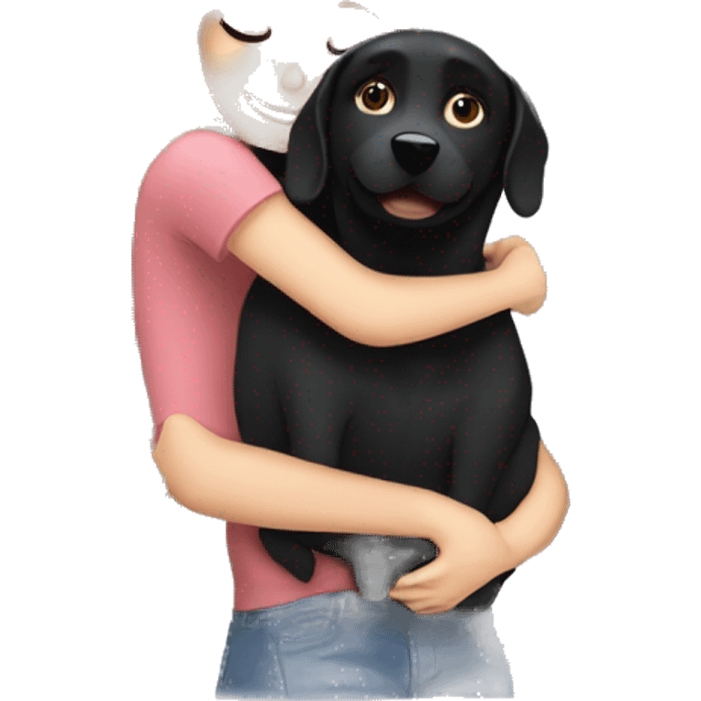 White Girl hugs black dog emoji