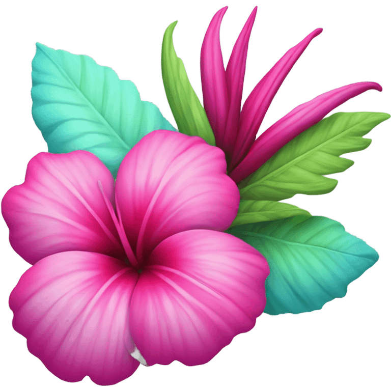 Realistic magenta,hot pink,tiffany blue and mint green tropical flower isolated.  emoji