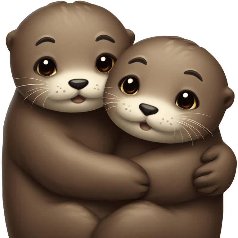 Cuddling cute otters, one has a mustache  emoji