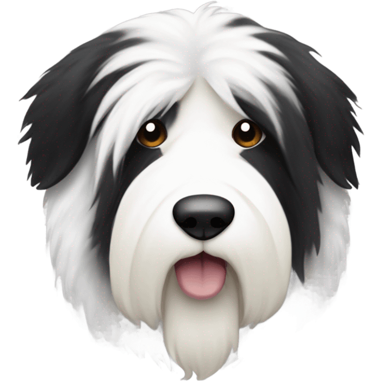 Half white half black old English sheepdog face where left half is white emoji