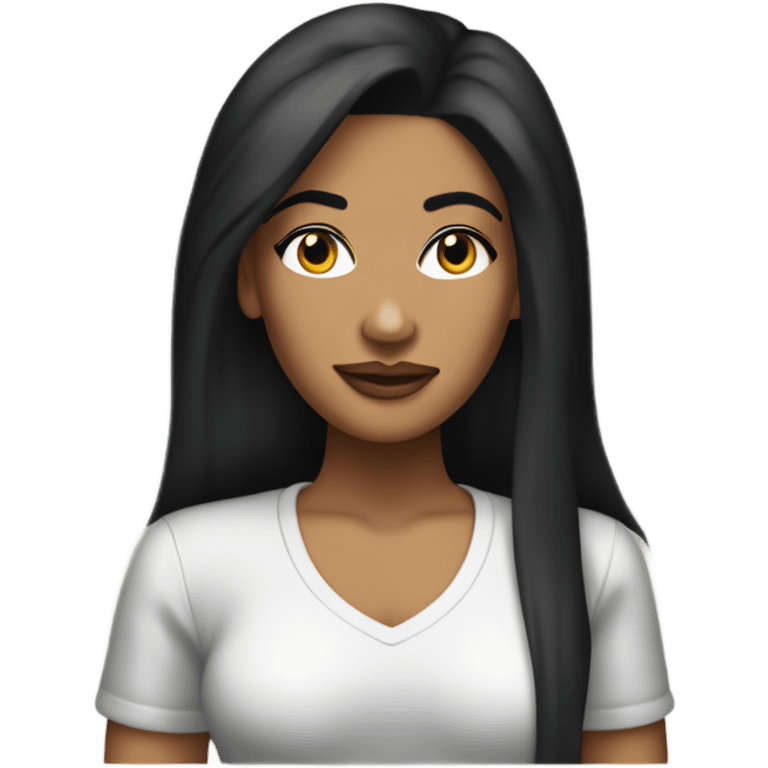 Tanned woman with long black hair dressed in 1990s hip hop hair, makeup, and attire emoji