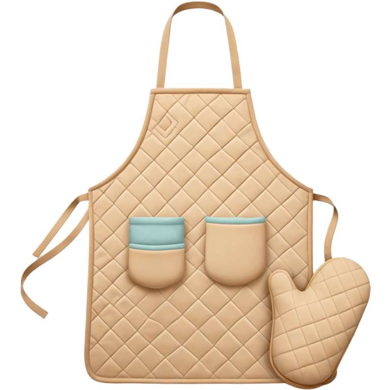 Cinematic Realistic Apron & Oven Mitts, a neatly folded soft pastel apron with subtle fabric textures, resting next to thickly padded oven mitts with a quilted pattern, warm golden kitchen lighting reflecting off the fabrics, evoking a sense of homely warmth and culinary creativity. emoji