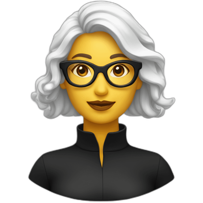 Femme blanche avec col roulé noir et lunettes de soleil noir emoji