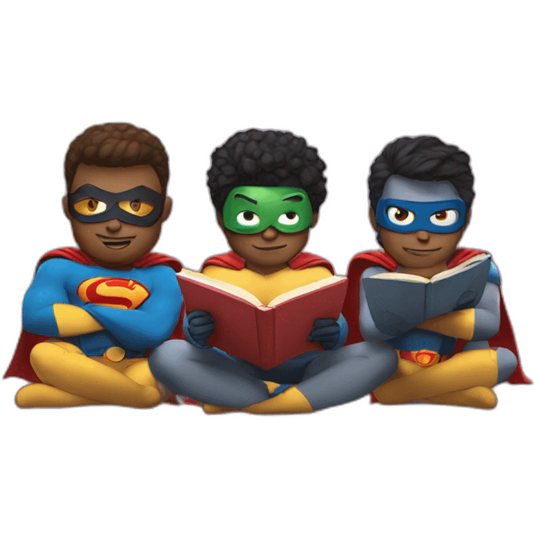 three superheroes reading books emoji