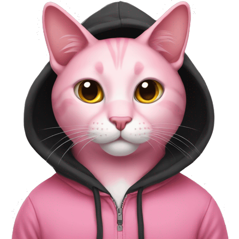 Pink cat with a black hoodie emoji