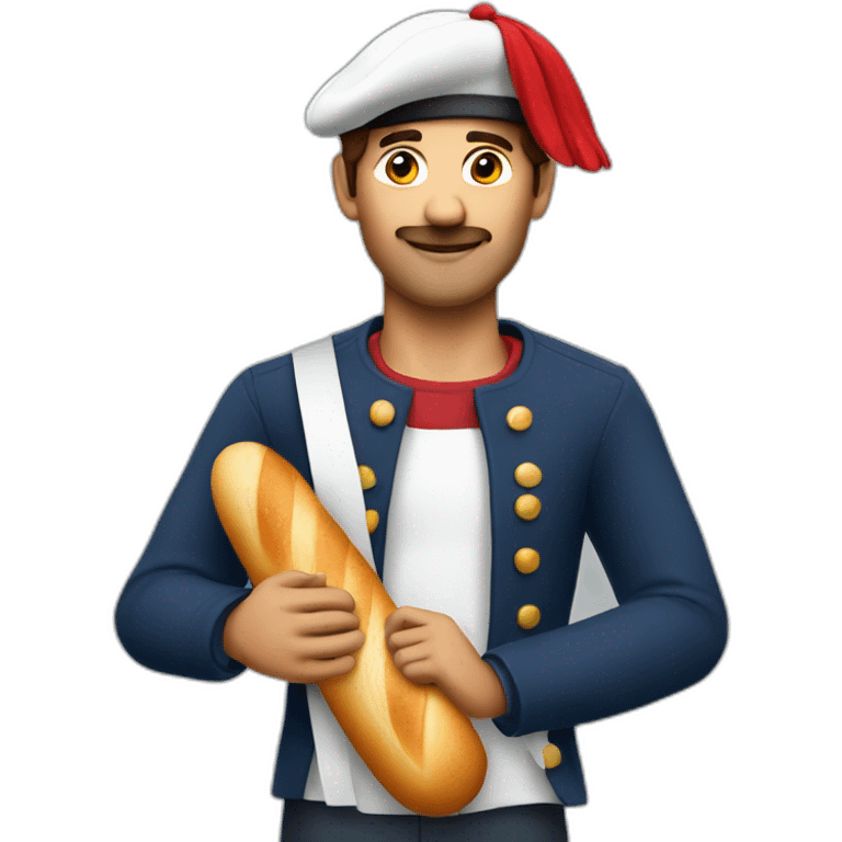 french man with red beret and a baguette emoji