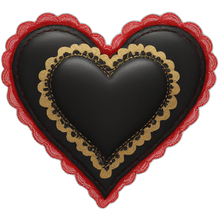 black leather heart with red lace overlay and gold border emoji