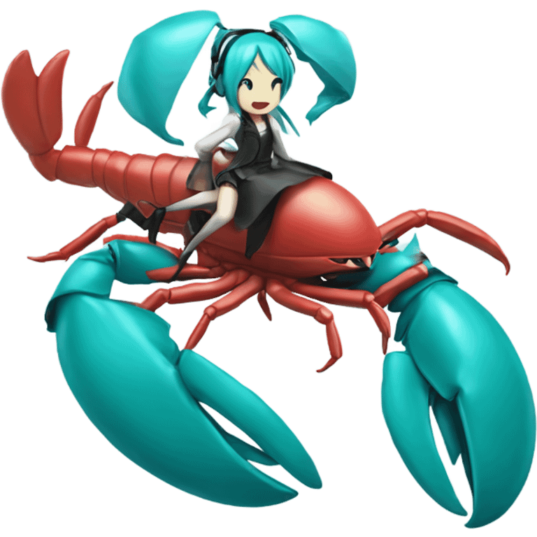 Hatsune miku riding a blue lobster emoji