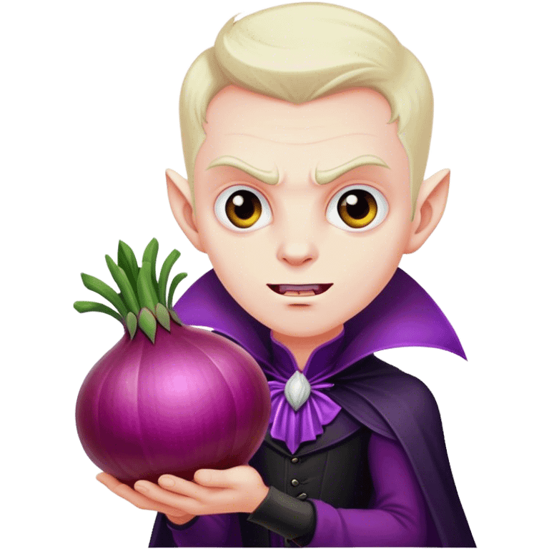 The vampire, holding a big violet onion  emoji