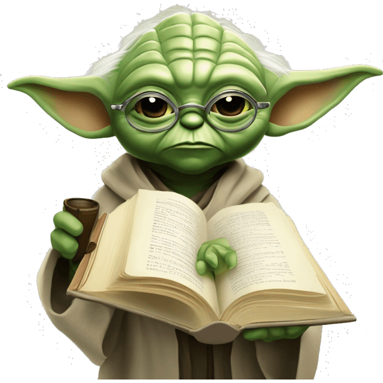 Master Yoda with a Detektiv magnifying glass and a book  emoji