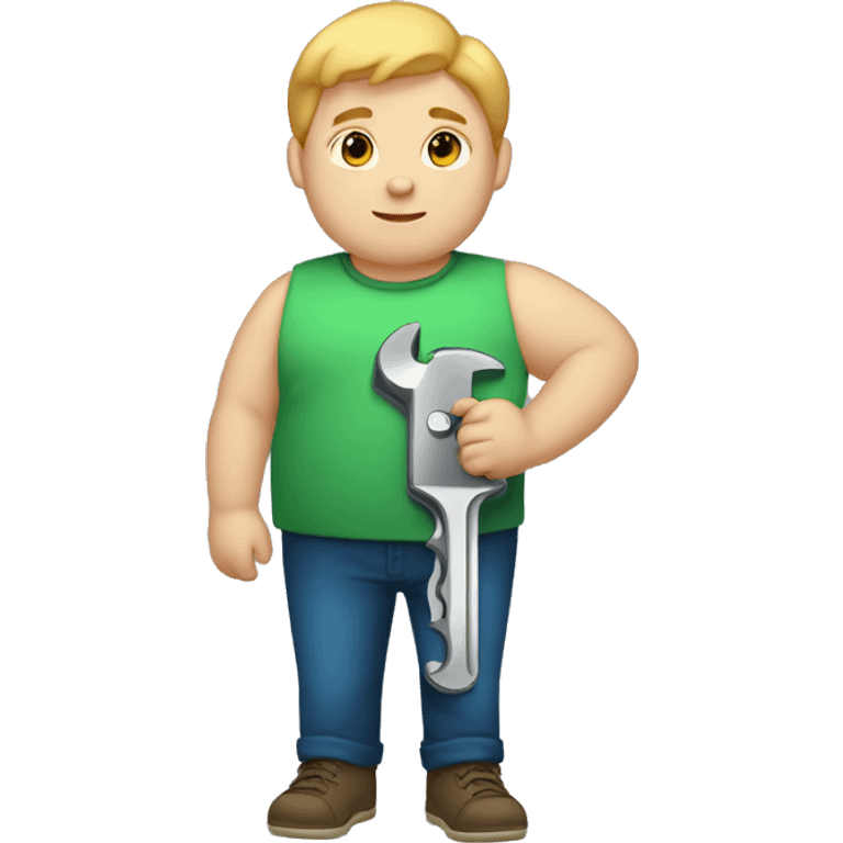 fat teen boy with light skin, dark eyes, light hair, holding a wrench emoji