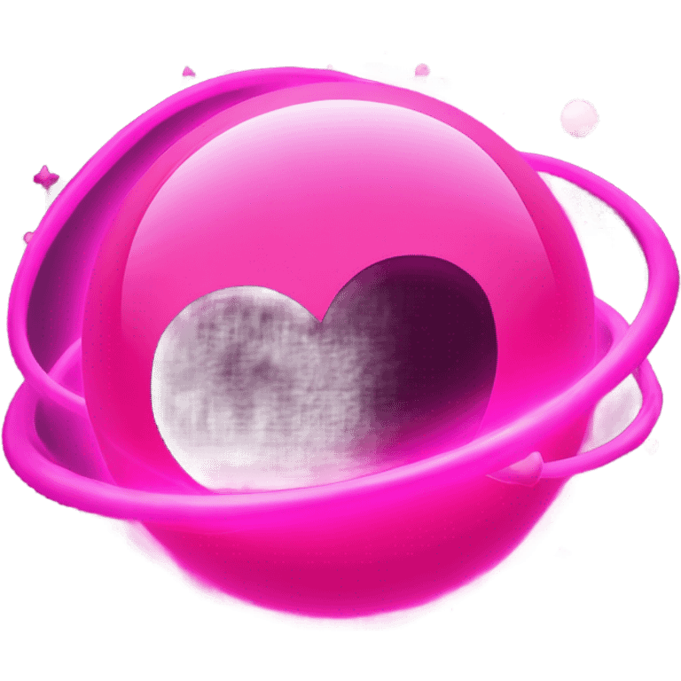 Neon pink planet with glowing rings and hearts  emoji