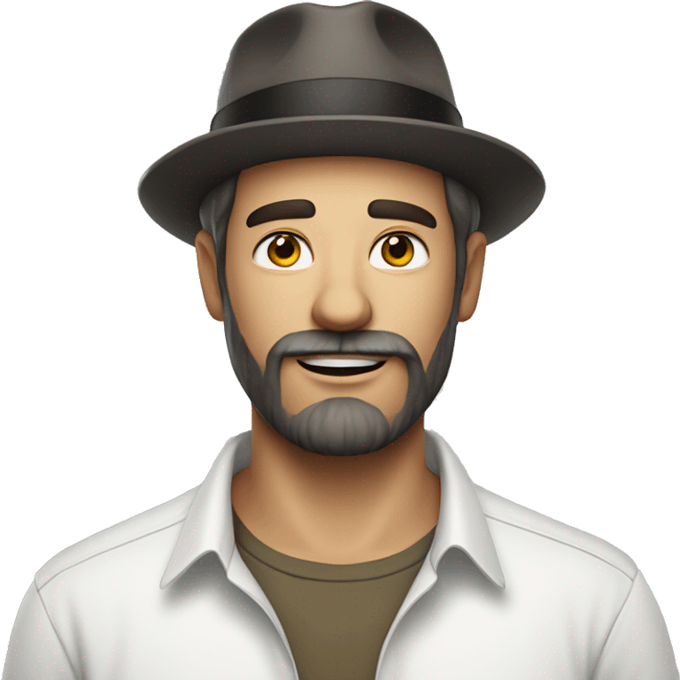 bearded man in white shirt no logo on hat emoji