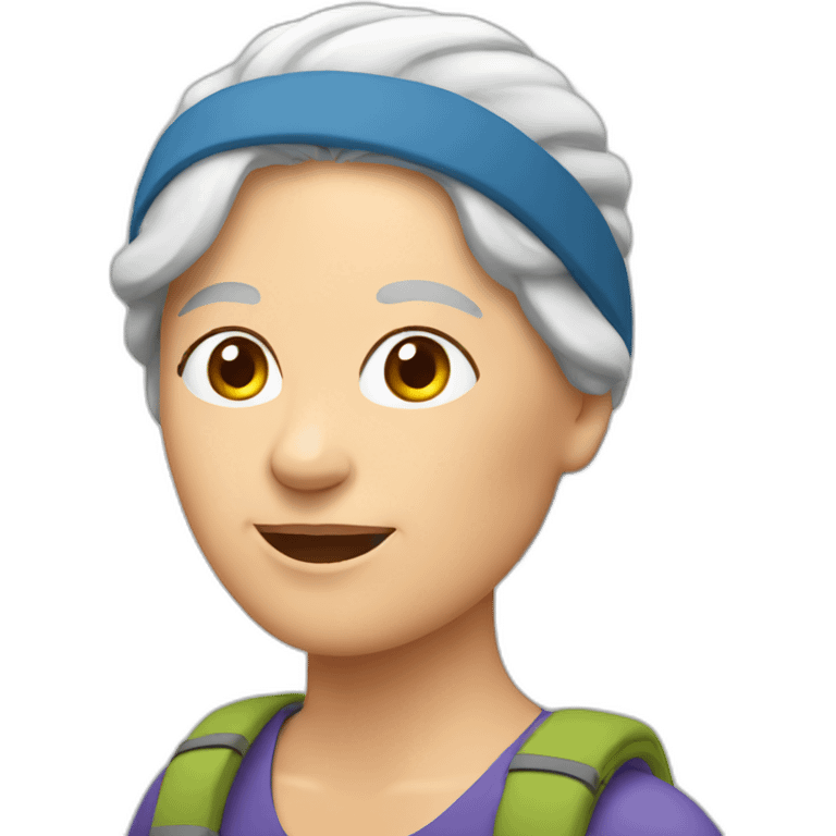 white older woman hiking with headband emoji