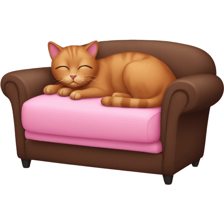 brown cat wearing a pink bow sleeping on a pink sofa emoji