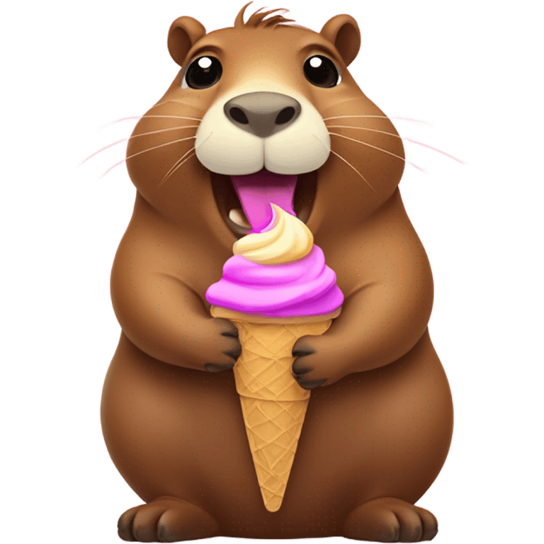 Capybara happy about ice cream emoji