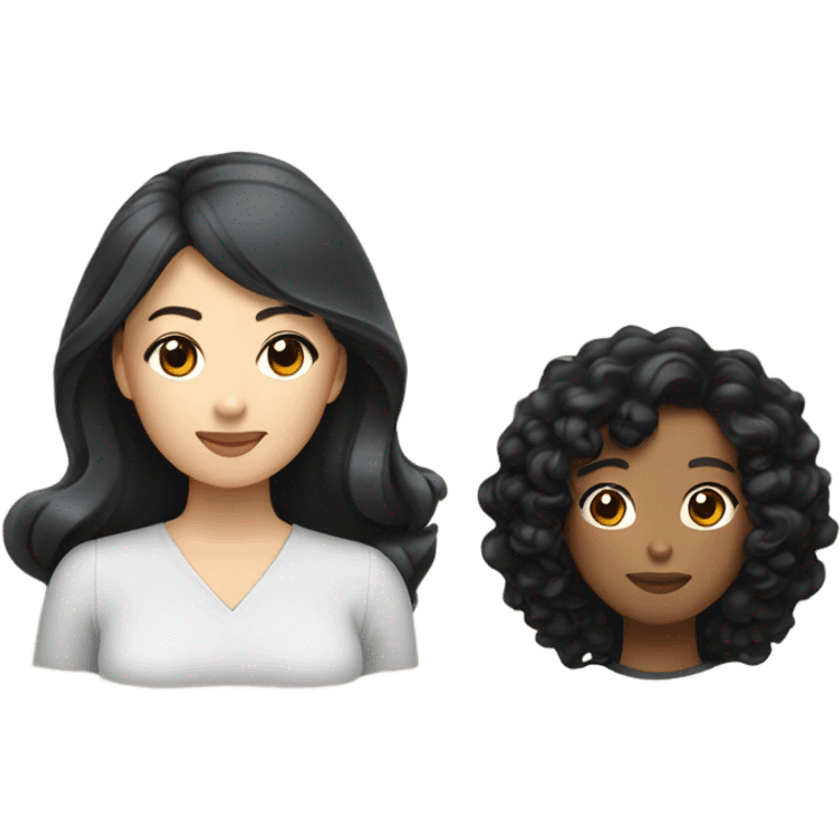 Asian women with black curly hair and black woman with long straight brown hair lesbian couple  emoji