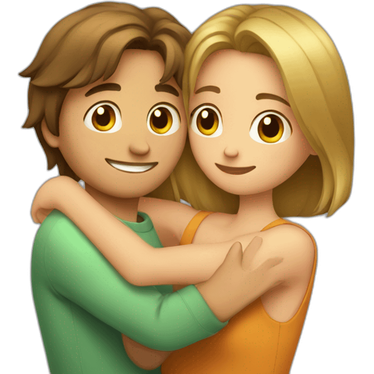 A healthy boy with long hair hugging beautiful girl with short hair  emoji