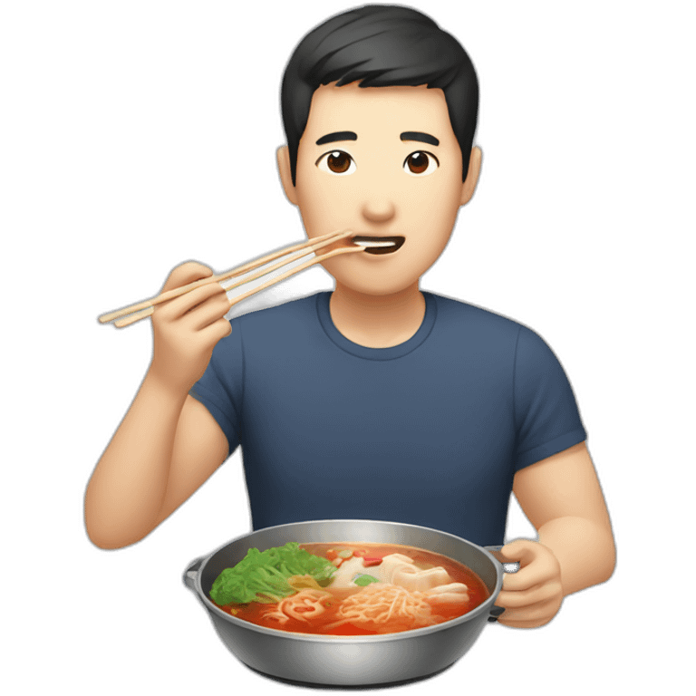 Asian man eating hotpot emoji