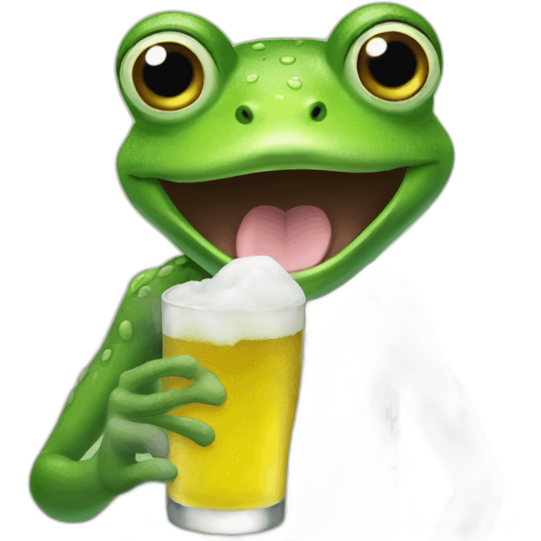 A frog enjoying a cold one with the boys emoji