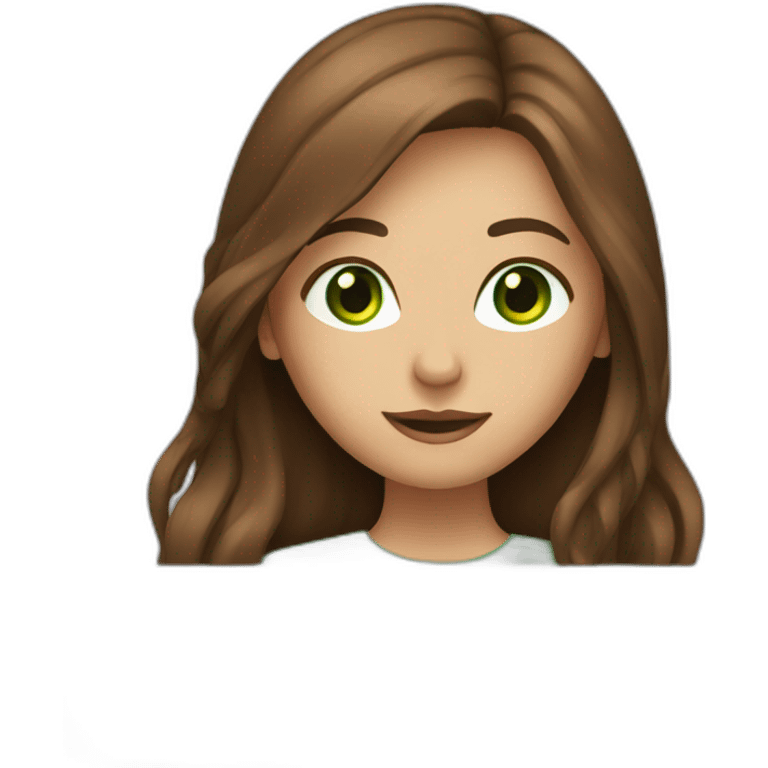 Girl with long brown hair, green eyes and laptop emoji