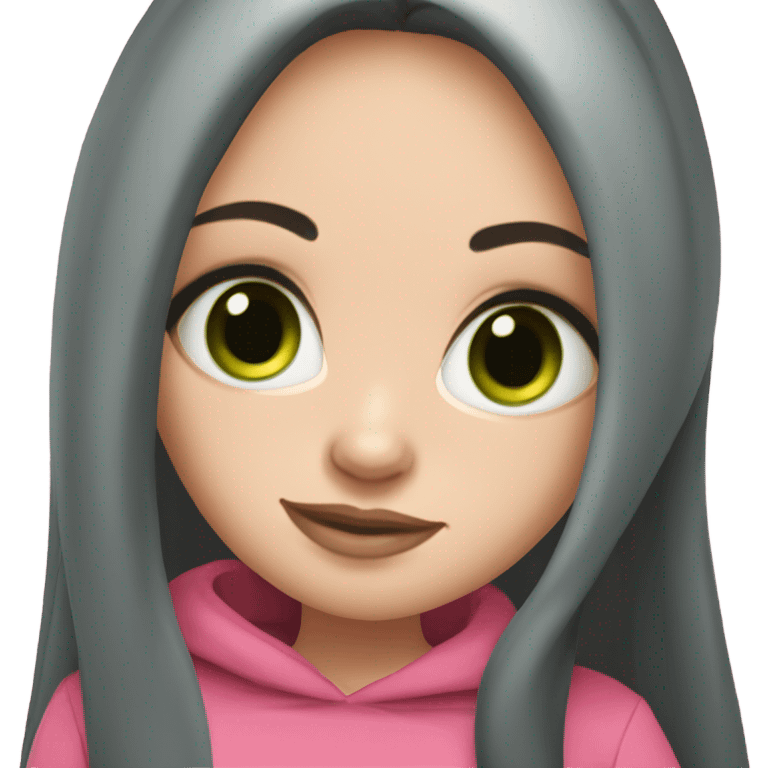 Beautiful Russian girl with green eyes and very long black hair pink clothes pregnant emoji