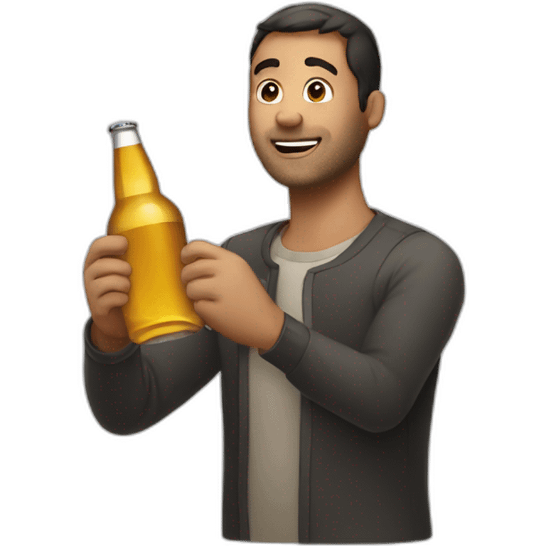 man holding bottled closed beer emoji