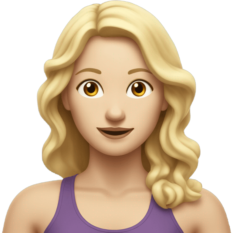 White woman, long hair, blonde hair, wavy hair, yoga pose emoji