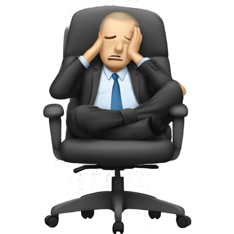 man sitting in office chair slumped at work desk looking frustrated emoji