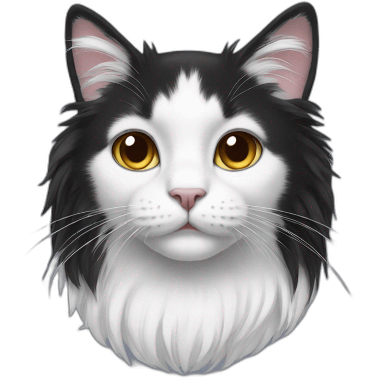 long hair black and white cat emoji