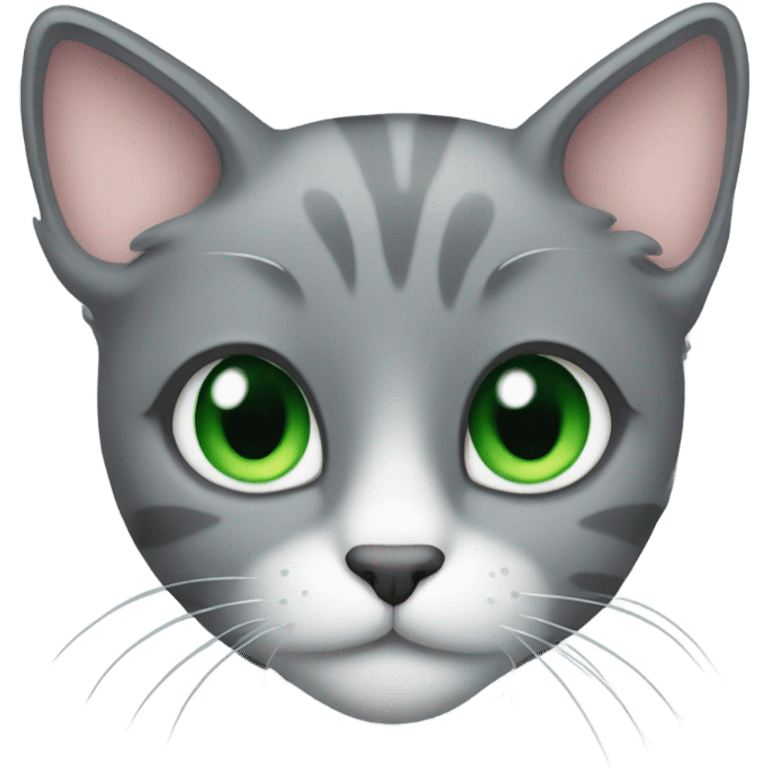 Grey cat with green eyes with heart pin emoji