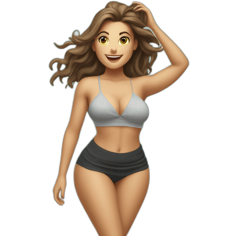 full body back view curvy caucasian beauty in small skirt lifted by the wind bikini emoji