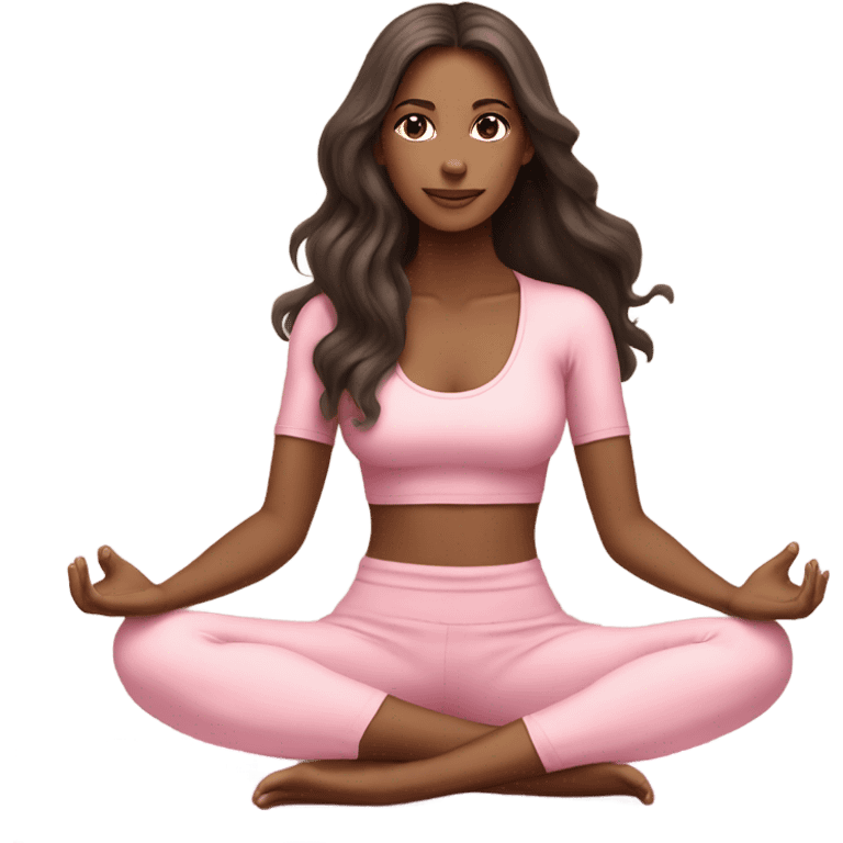  long hair and yoga beautiful girl in light pink pink pink clothes sitting on a yoga mat tan dark hair emoji