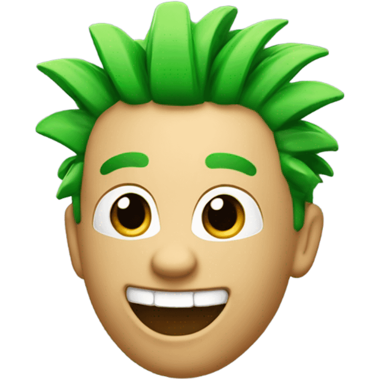 Green smiling 3d emoji with Mohawk and teeth emoji