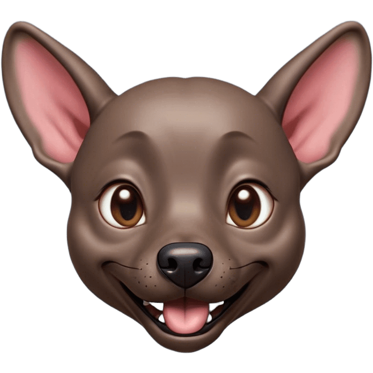 Cinematic Comical Xoloitzcuintle dog Portrait Emoji, Head tilted dramatically with an exaggeratedly amused expression, featuring smooth, hairless ebony skin with pronounced wrinkles and wide, expressive dark eyes filled with playful disbelief, Simplified yet hilariously expressive features, highly detailed, glowing with a slightly sassy glow, high shine, dramatic yet playful, stylized with an air of cheeky mischief, bright and endearing, soft glowing outline, capturing the essence of a spirited and over-the-top companion, so meme-worthy it feels like it could side-eye its way into internet fame instantly! emoji