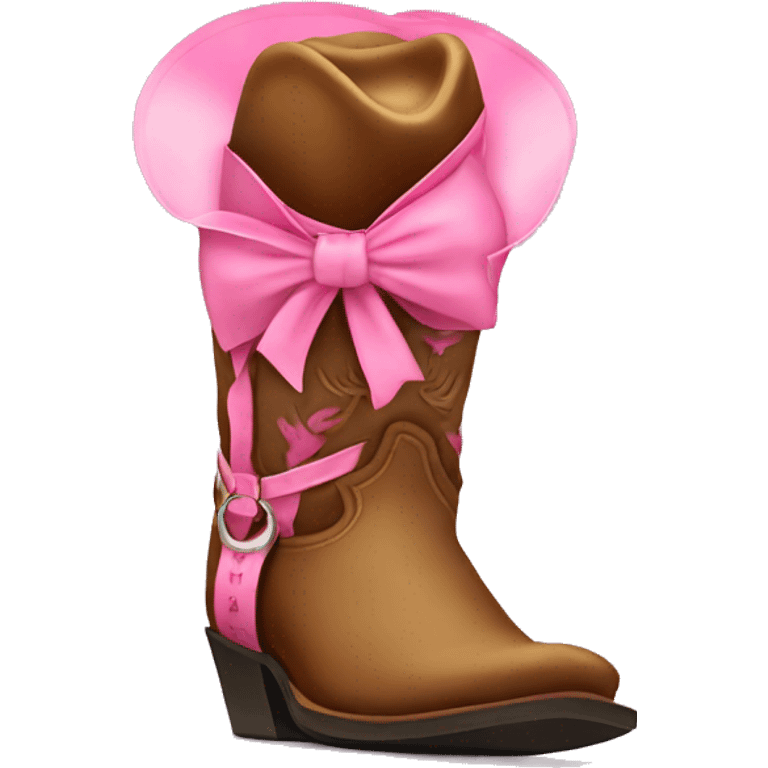 Cowboy boot with pink bow tied on emoji