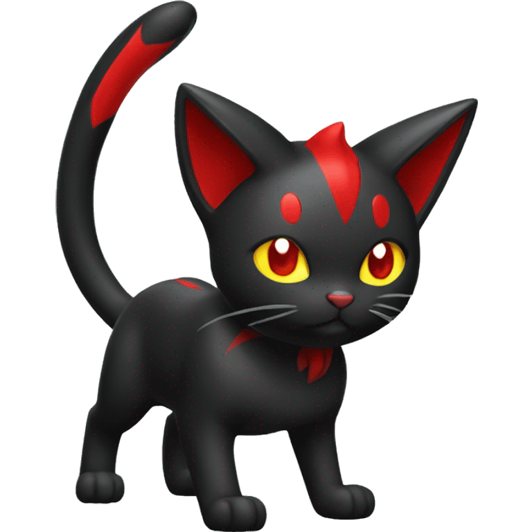 Shiny Black-Red Dark-type-Poison-type-Fakémon-Cat full body emoji