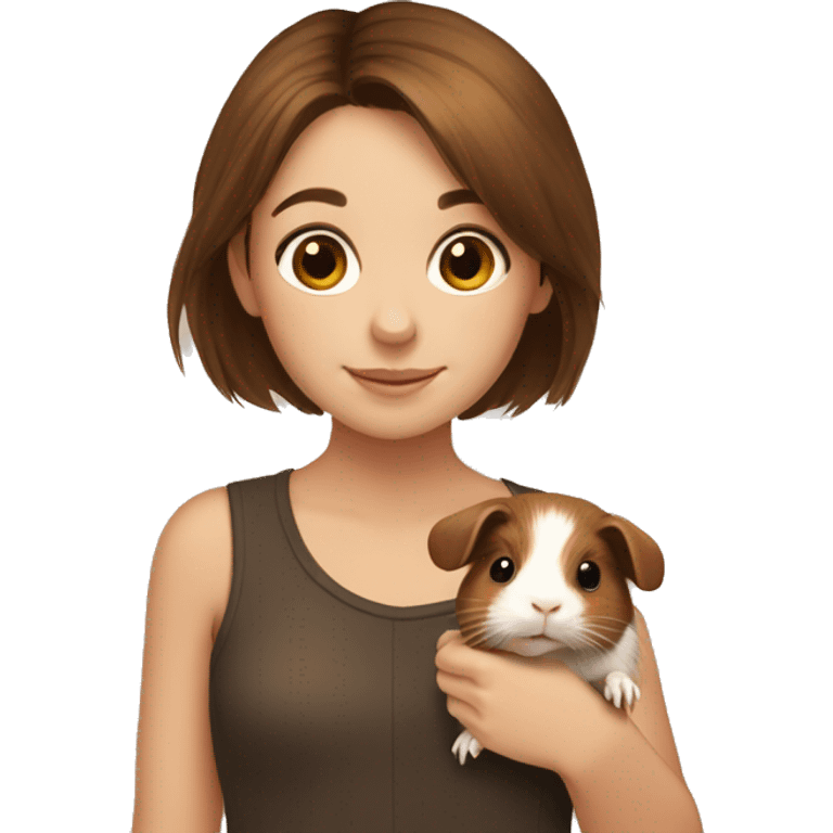 Girl with short Brown Hair holds a Brown Guinea Pig emoji