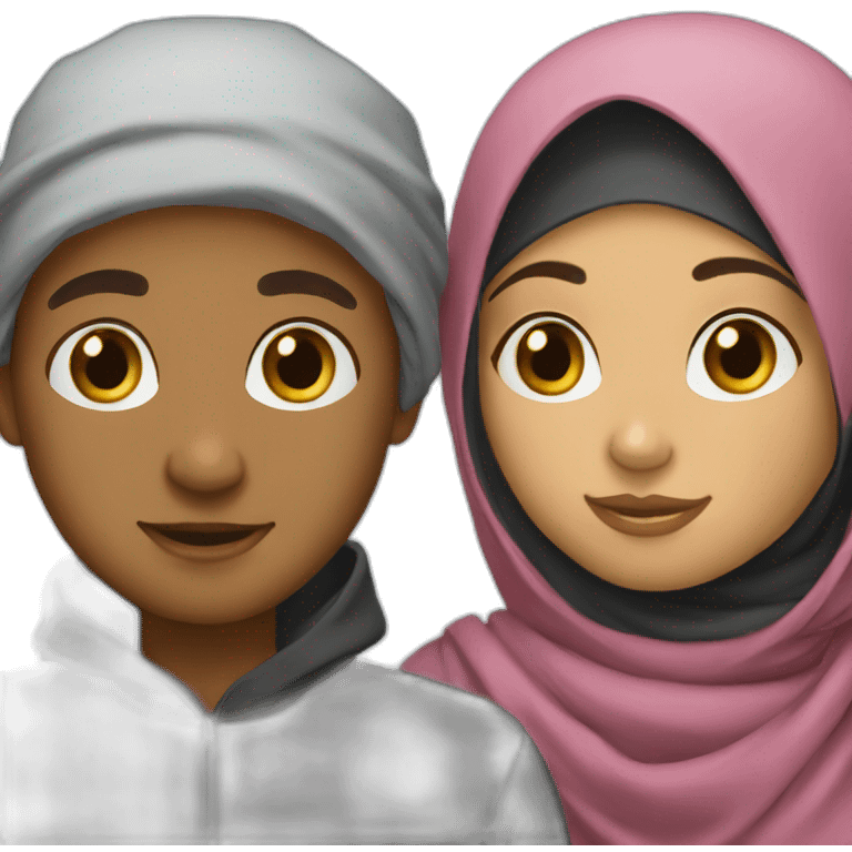 hijabi girl with curly boy emoji