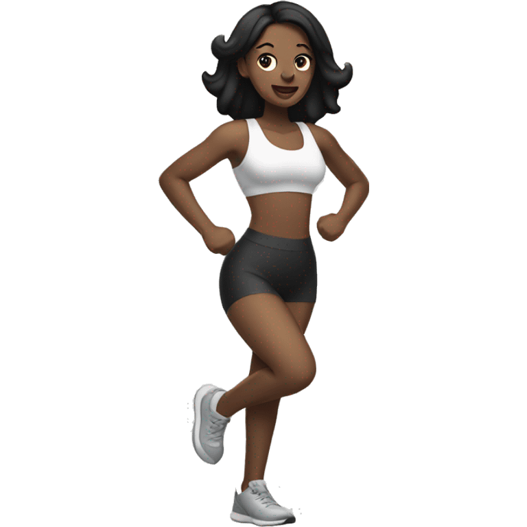 Pale woman with black hair doing aerobic emoji