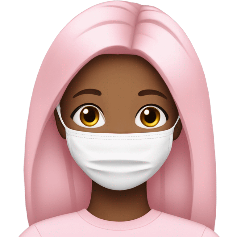 Girl with long lashes, skincare facemask baby pink emoji