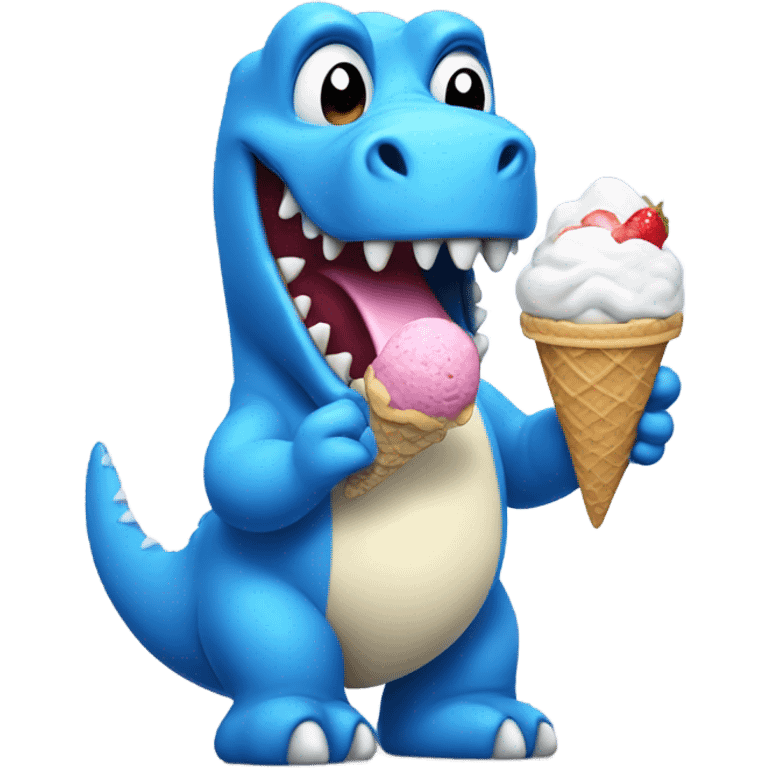 Blue Dinosaur eating ice cream emoji