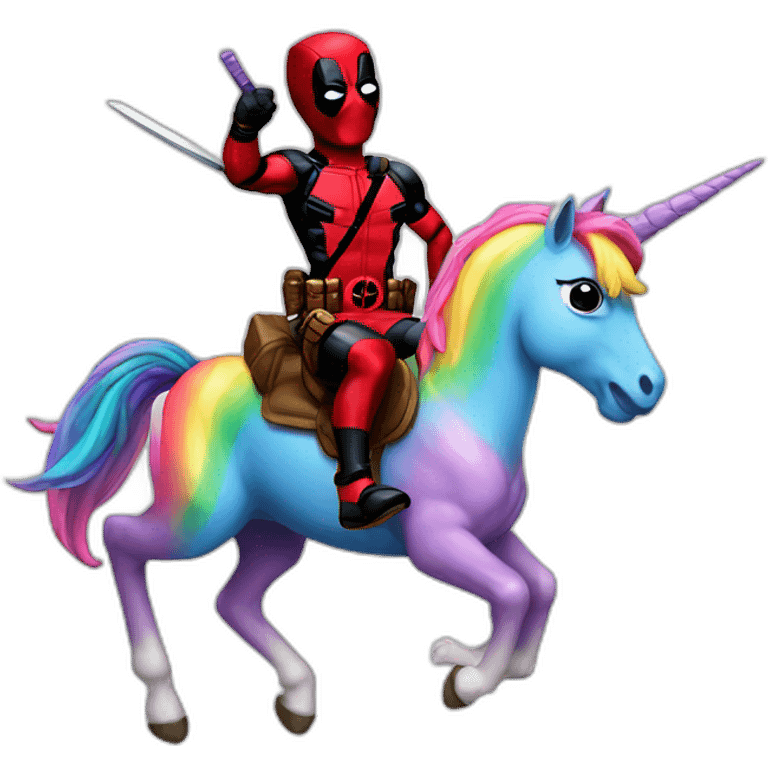 deadpool riding rainbow unicorn emoji