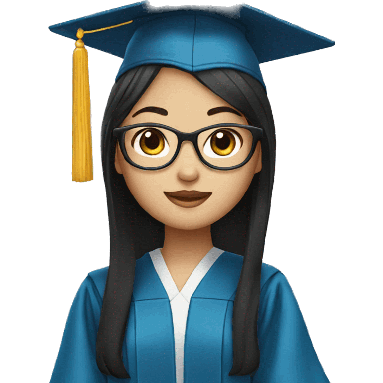 A Chinese girl wearing graduation gown and glasses emoji