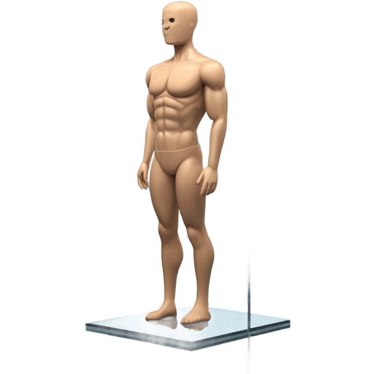 male mannequin abs cubes inside a glass cube on a stand isometric view emoji