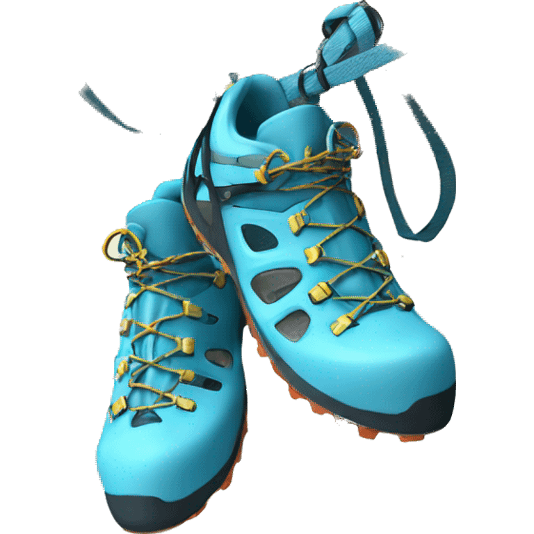 Light blue rock climbing shoes and harness emoji