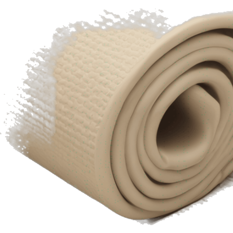 A cream coloured yoga mat that has been rolled hp emoji