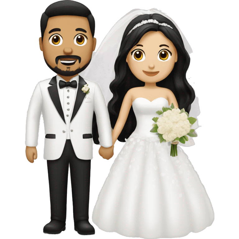 wedding couple. groom is white with black hair and goatee. ee and black hair. bride has blonde hair emoji